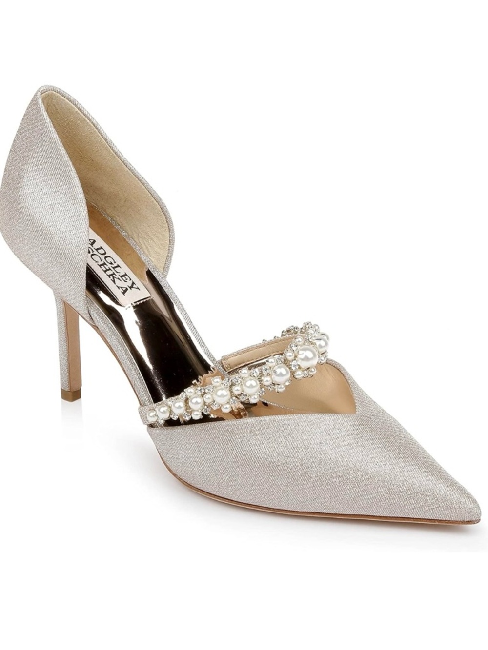 Badgley Mischka Nathalie D’orsey Pearl-Embellished Pointed-Toe Pump - Size 6